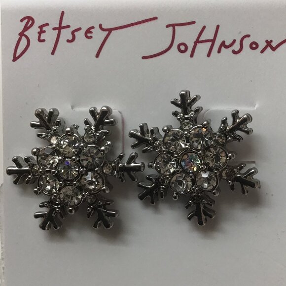 Betsey Johnson New Silver and Rhinestone Snowflake Earrings - Picture 1 of 3